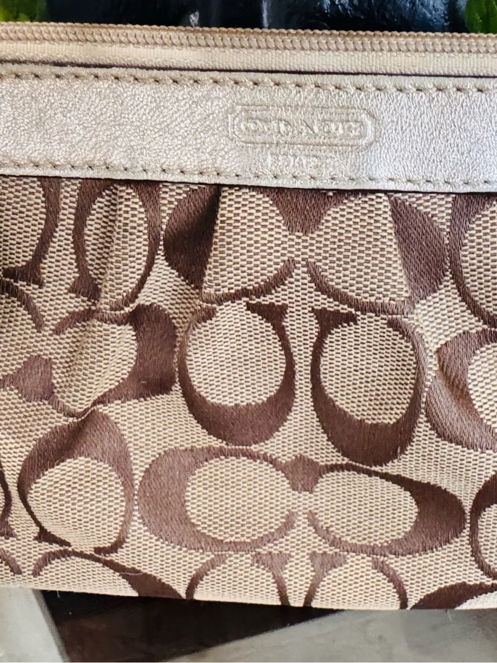 Coach Beige and Brown Signature Wristlet Clutch